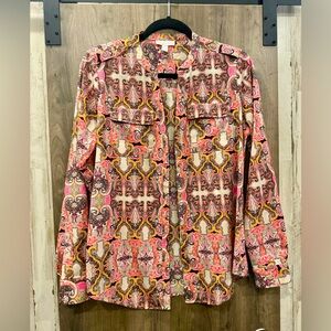 Charter Club pink paisley gold detail button up blouse size S